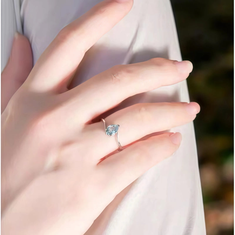 Aquamarine Ring S925 Silver Teardrop Luck Ring