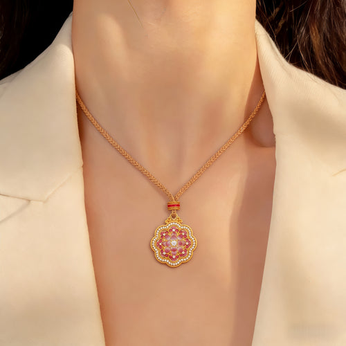 Auspicious Fortune Pink Lotus Necklace