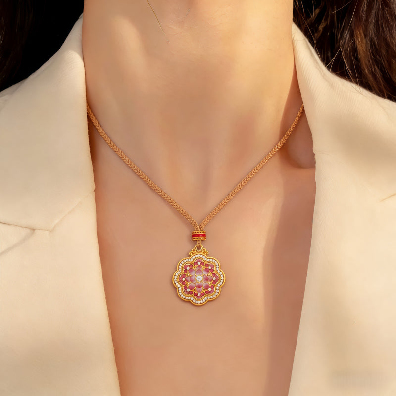 Auspicious Fortune Pink Lotus Necklace