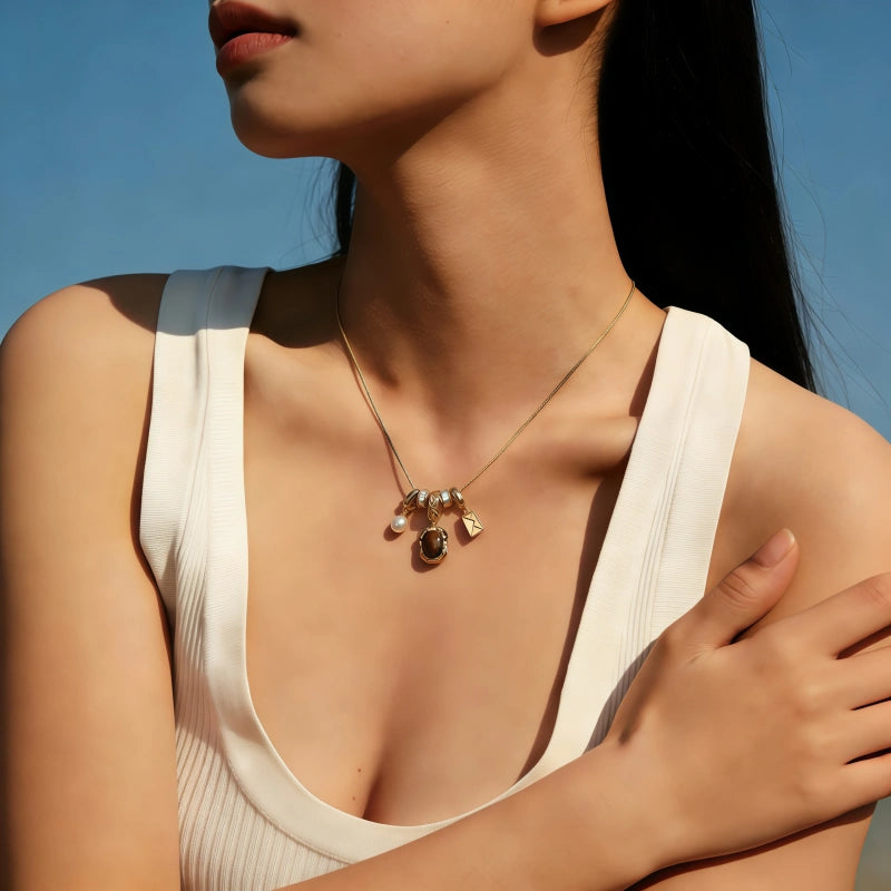 Aurelia Charm Natural Tiger Eye Stone Necklace