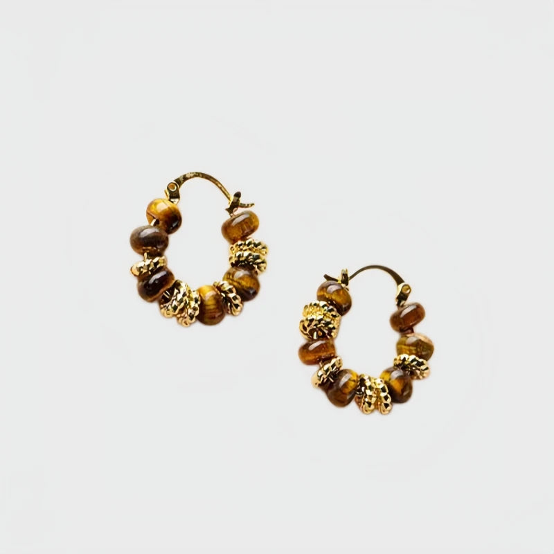 Boucles d'oreilles Œil de tigre naturel, perles carrées Maillard, boucle Resolve - Attire la richesse
