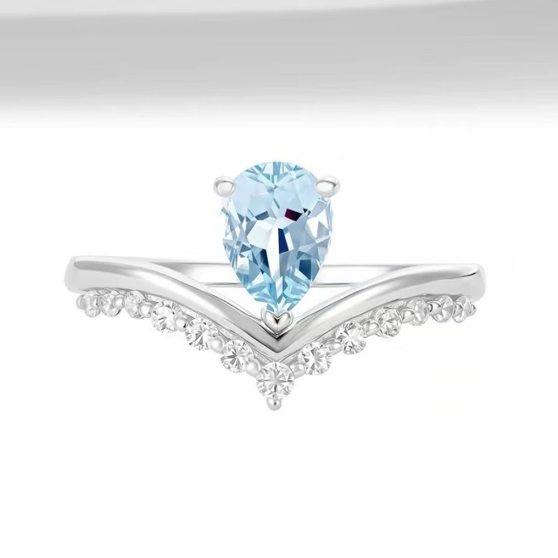 Teardrop Crown Aquamarine Ring - Eloquence & Popularity Booster