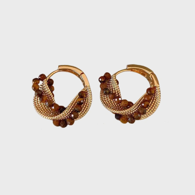 Boucles d'oreilles Veyra en Œil de tigre naturel — Modèle Corde Torsadée Meilleurs vœux pour une amie