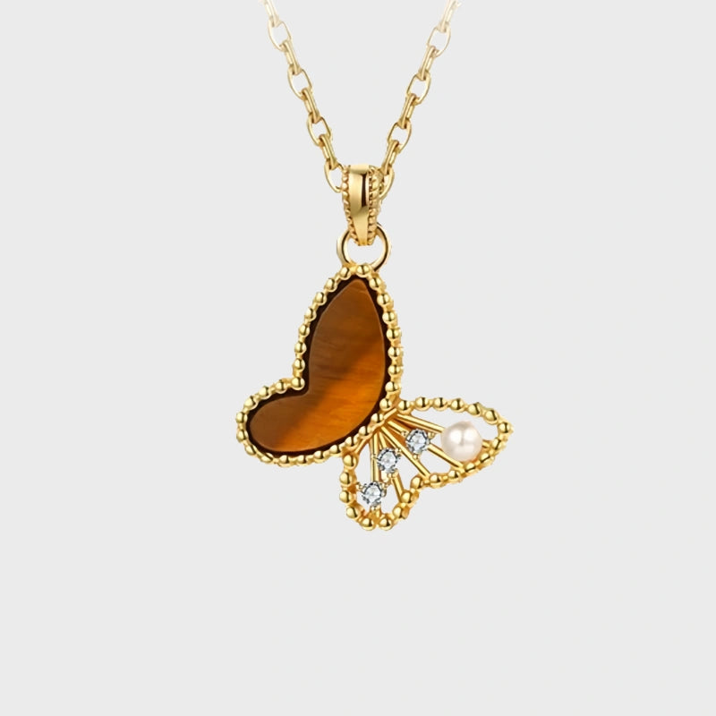 Golden Butterfly Tiger Eye Stone Necklace