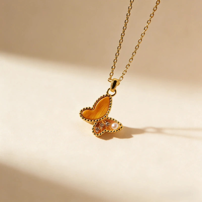 Golden Butterfly Tiger Eye Stone Necklace