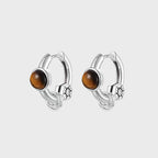 Boucles d'oreilles en œil de tigre naturel et argent, style streetwear — Courage fougueux pour mon petit ami