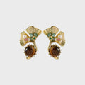 Boucles d'oreilles Œil de Tigre naturel, Lumina Tigeris Maillard Fleur Dorée, Cadeau Femme