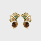 Boucles d'oreilles Œil de Tigre naturel, Lumina Tigeris Maillard Fleur Dorée, Cadeau Femme