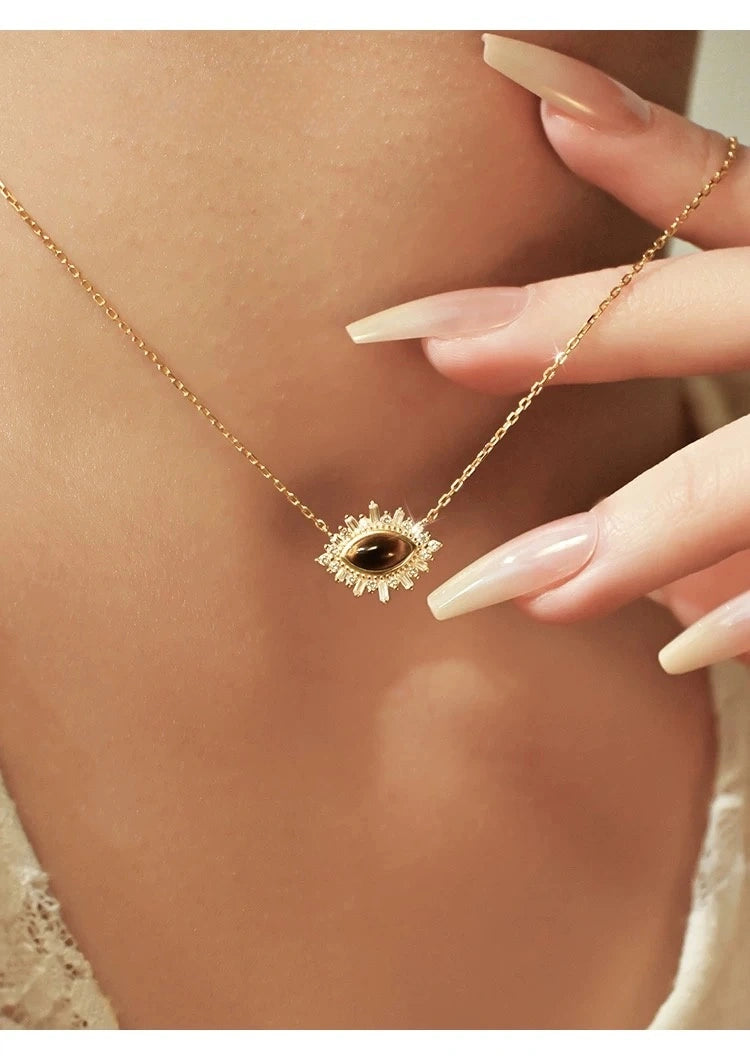 Evil Eye Natural Tiger Eye Stone Necklace