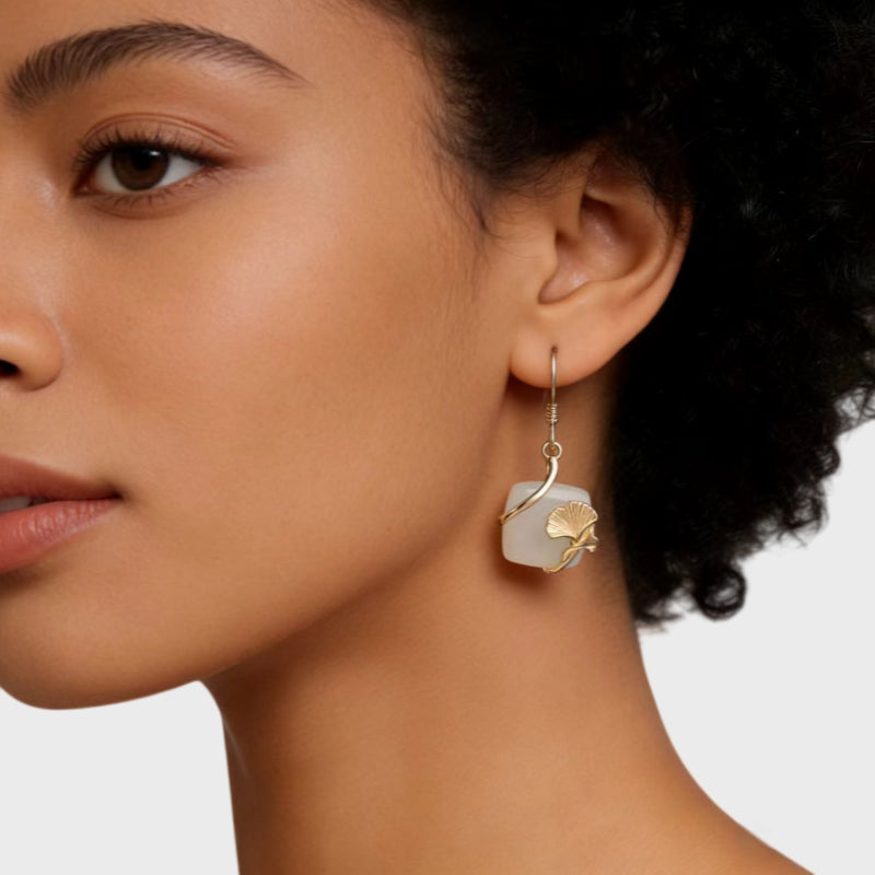 Novum Jade Lotus Natural Hetian Jade  Earrings