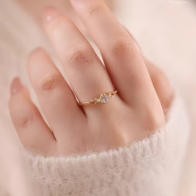 Delicate Teardrop Natural Aquamarine Ring - Positive Energy