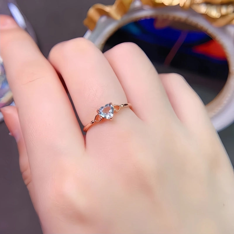 Heart Natural Aquamarine Birthstone Ring – Courage, Peace & Negative Energy Cleanser
