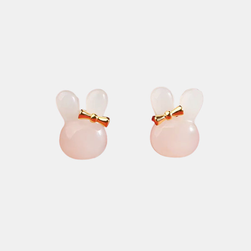 Calypsa Bunny Natural  Hetian Jade Earrings