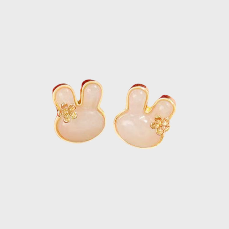 Sylphine Bunny Natural  Hetian Jade Earrings