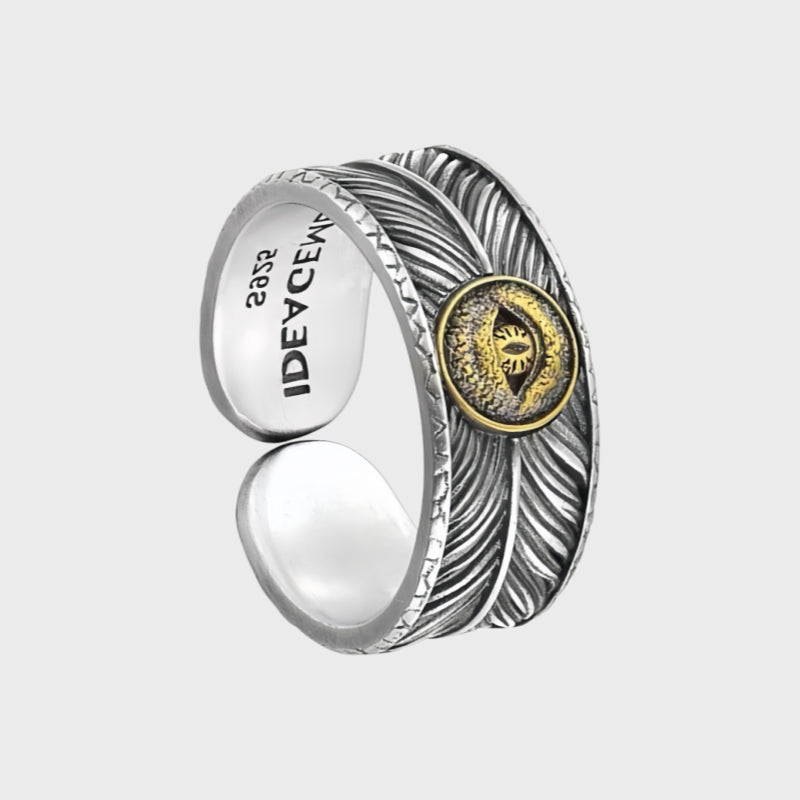 Feather Man Evil Eye Ring – Spiritual Guardian & Fortune Bringer