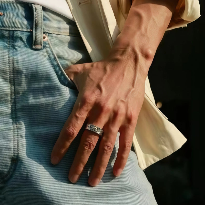 Bold Men's Evil Eye Ring Wide Band Silver – Block Negative Energy