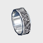Wide Band Silver Obsidian Evil Eye Ring for Men – Protection & Luck
