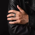 Evil Eye Wide Band Ring – Silver Obsidian Mirror Stone for Spiritual Protection