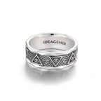 Evil Eye Wide Band Ring – Silver Obsidian Mirror Stone for Spiritual Protection