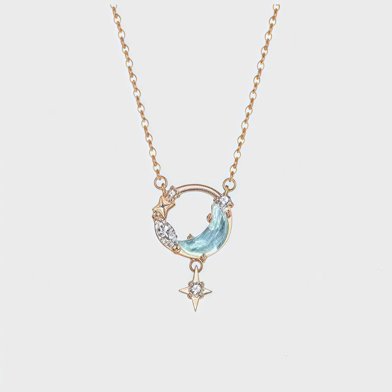 Mystic Blue Moon & Pure White Star Necklace