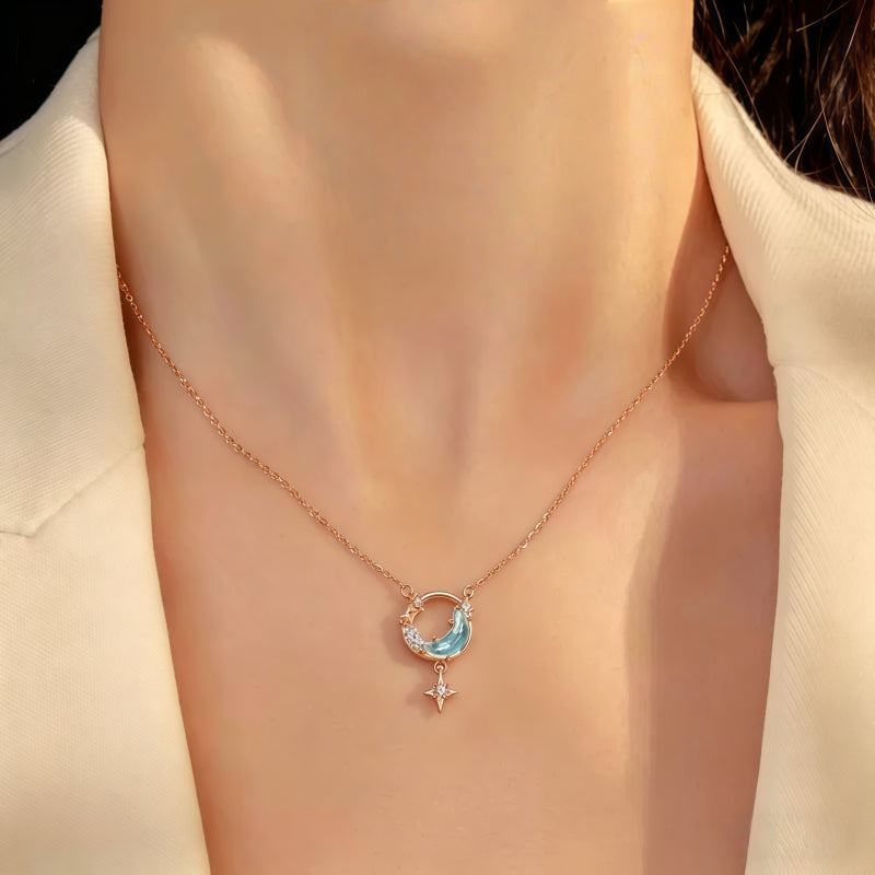 Mystic Blue Moon & Pure White Star Necklace