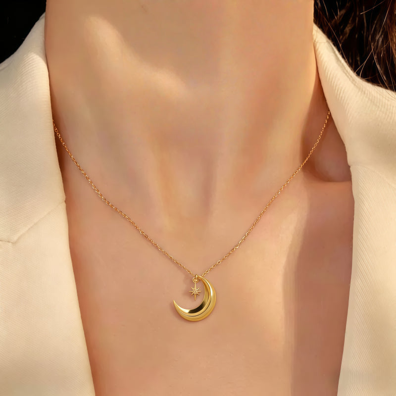 Valor Shield Moon & Star Necklace