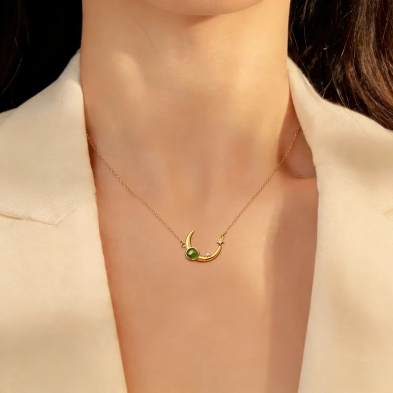 Natural Jasper Moon & Star Necklace