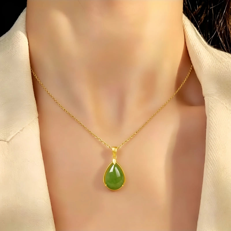 Elegant  Natural Hetian Jade Teardrop Necklace
