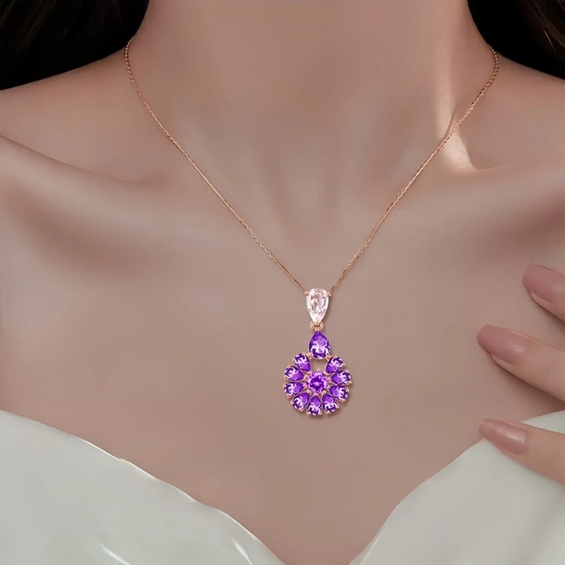 Royal Purple Bloom Natural Crystal Necklace