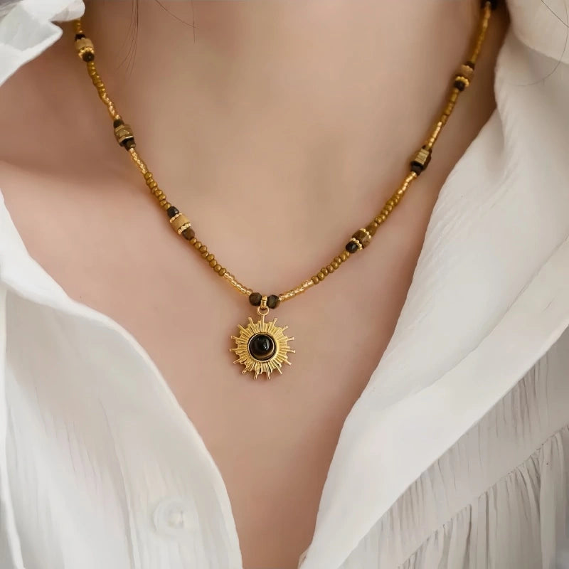 Warrior's Sun Natural Tiger Eye Stone Necklace