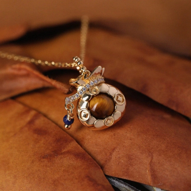 The Secret of the Magic Gourd Natural Tiger Eye Stone Necklace