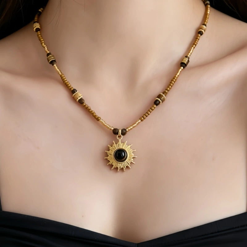 Warrior's Sun Natural Tiger Eye Stone Necklace