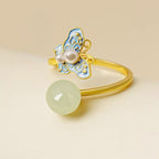 Hetian Jade Butterfly Enamel Pearl Ring – Wear Peace, Carry Fortune