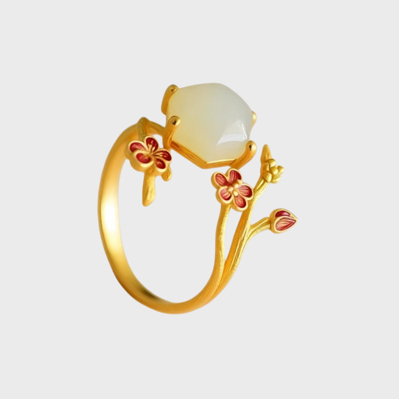 Golden Bough Plum Hetian Jade Ring – Where Luck Meets Inner Peace