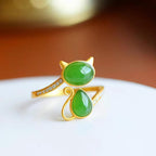 Natural Hetian Jade Cat Ring - Purity & Wisdom & Peace