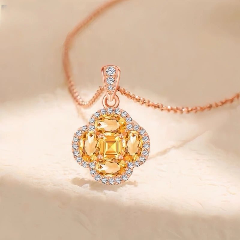 Clover of Success Natural Crystal  Necklace