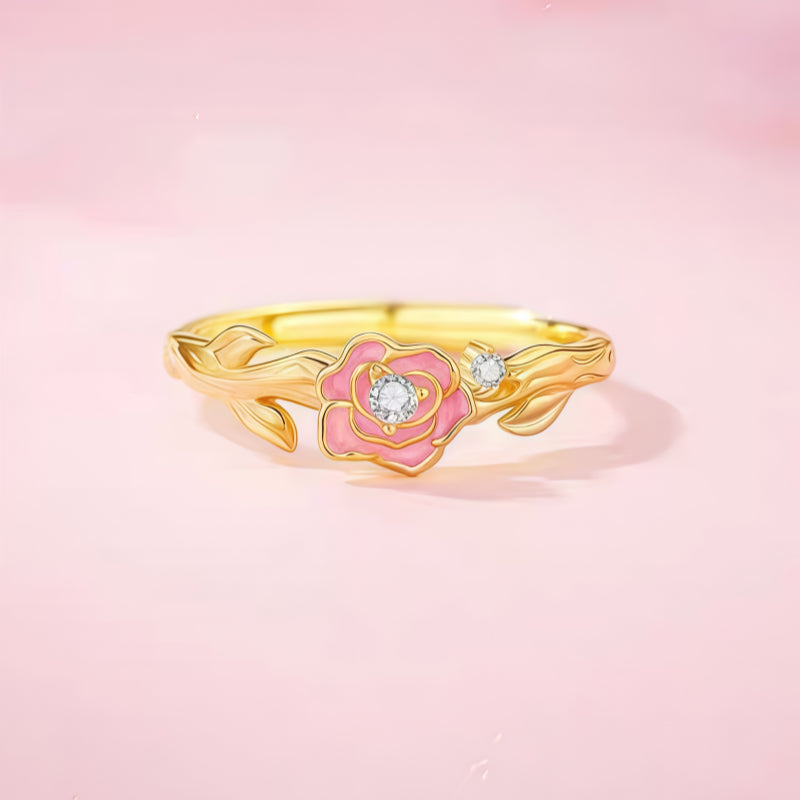 Luminous Enamel Pink Rose Ring - Love Ring