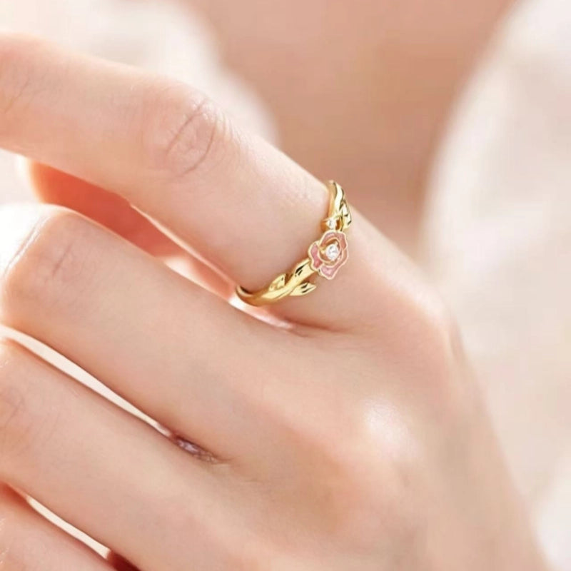 Luminous Enamel Pink Rose Ring - Love Ring