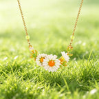 Enamel Daisy Flower Leaf Necklace - Embrace Constant Warmth