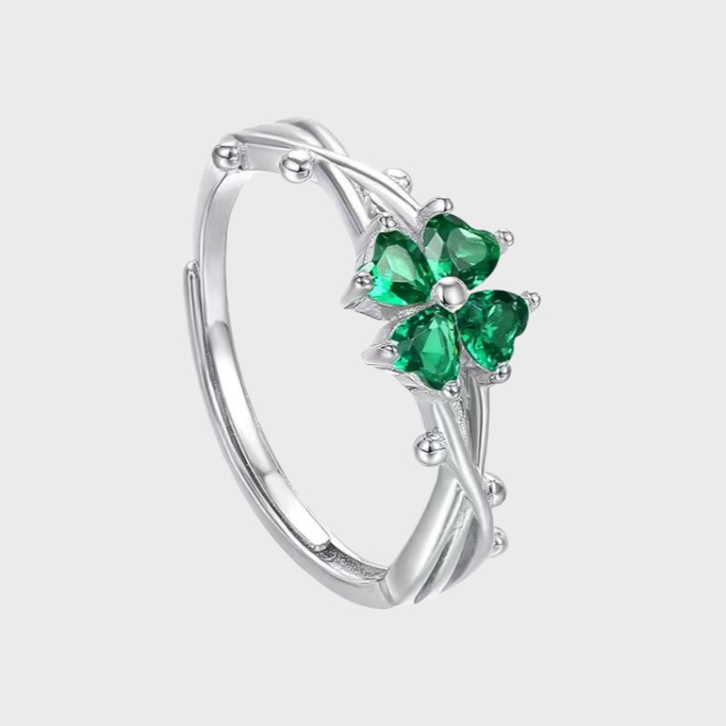 Green Four-leaf Clover Lucky Ring
