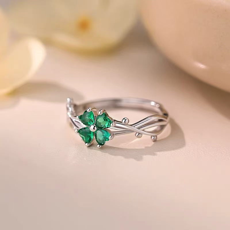 Green Four-leaf Clover Lucky Ring