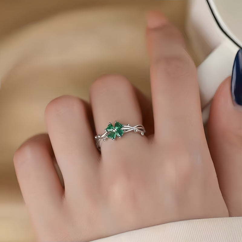 Green Four-leaf Clover Lucky Ring