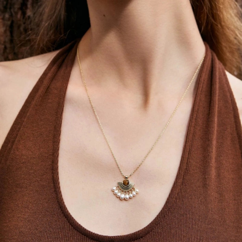 Peacock Tail Natural Tiger Eye Stone Necklace