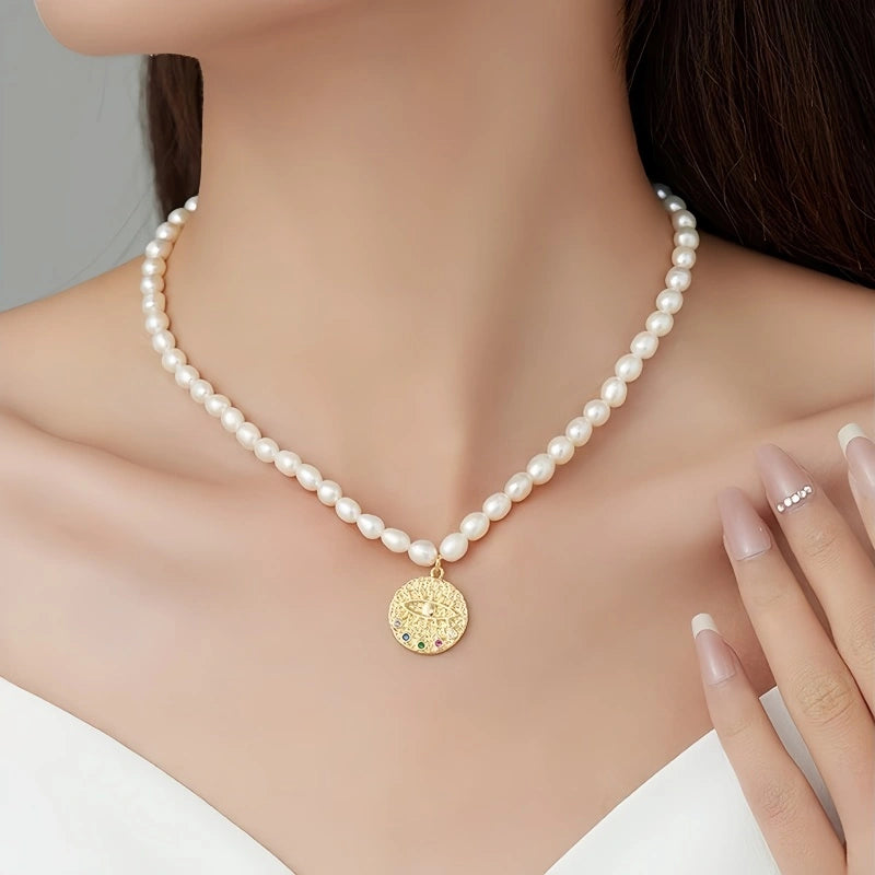 Timeless Pearl Evil Eye Necklace