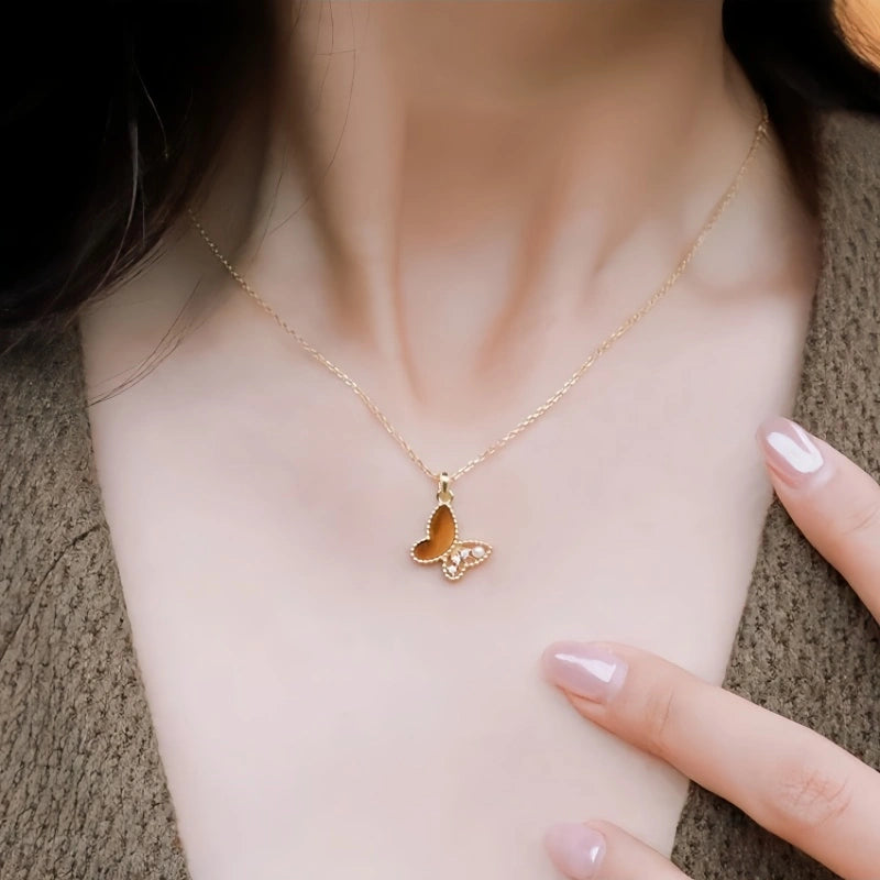 Golden Butterfly Tiger Eye Stone Necklace