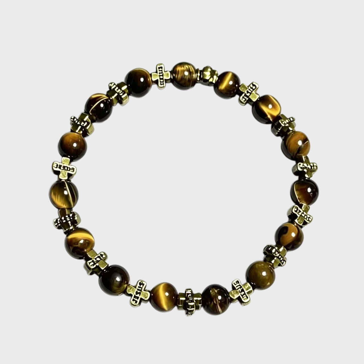 Vintage Cross Tiger Eye Beaded Bracelet