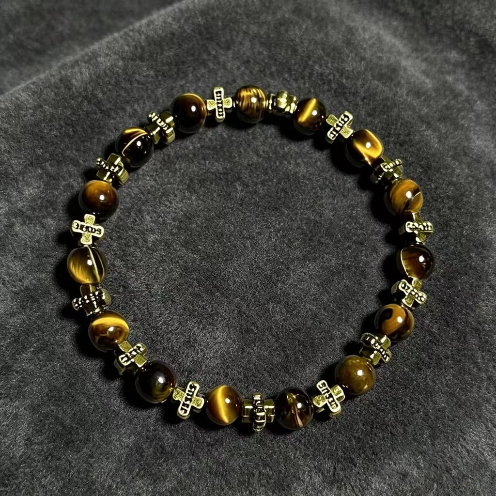 Vintage Cross Tiger Eye Beaded Bracelet