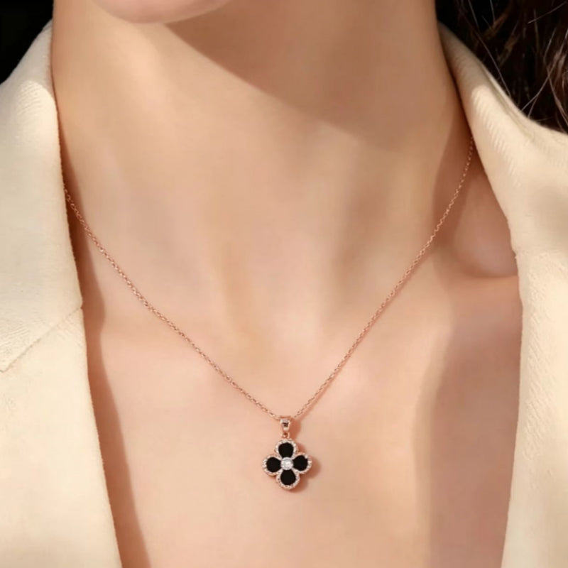 Onyx Lucky Clover Necklace