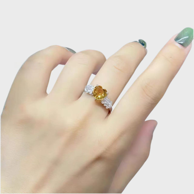 Sunny Heart Citrine Natural Crystal Ring - Golden Light, Lasting Luck