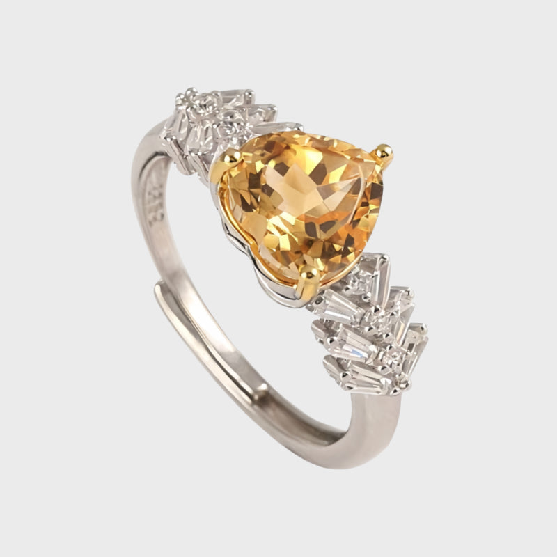 Sunny Heart Citrine Natural Crystal Ring - Golden Light, Lasting Luck